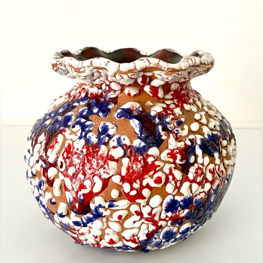 Handmade Ceramic Vase Abstract Multicolor Artwork